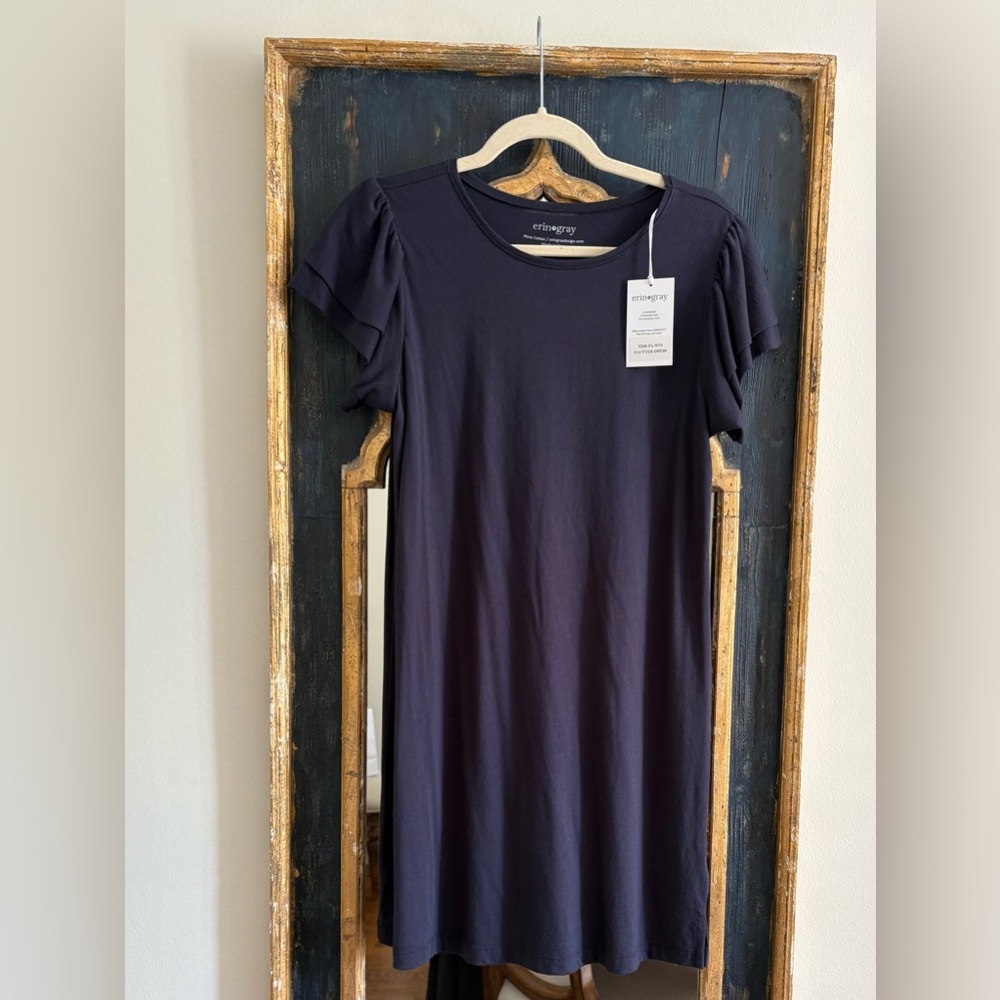 Erin Gray Flutter sleeve Navy dress. 100% Pima cotton. Super soft